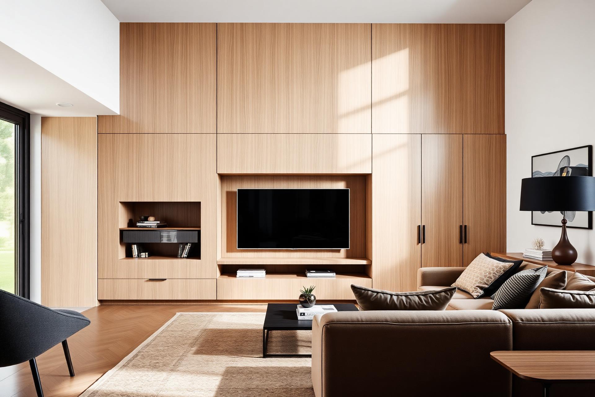 Sala de estar com painel planejado integrado